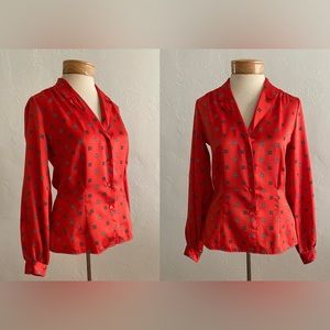 VINTAGE BOHO BRECKENRIDGE ORANGE RED BLOUSE SHIRT TOP PAISLEY PRINT SIZE 4